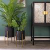 S/2 PLANTER W/ LINES ON METAL STAND, BLACK/GOLD