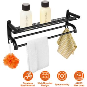 2 Tier Wall Mounted Towel Rack Bar Rail Towel Holder Hanger Bathroom Toiletries Storage Shelf with Nail Free Stickers