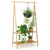 Bamboo Clothes Hanging Rack with 2-Tier Storage Shelf for Entryway Bedroom