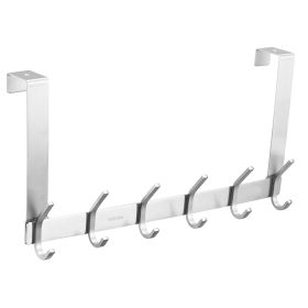 The Door Hooks, Stainless Steel Heavy Duty Over Door Hanger Holder for Coat Robe Hat Clothe Towels Hanging, Bathroom Organizer Towel Rack 6 Hooks, Bru