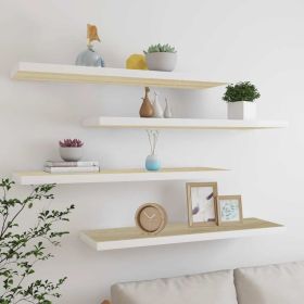 Floating Wall Shelves 4 pcs Oak and White 35.4"x9.3"x1.5" MDF