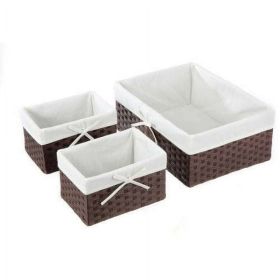 Dark Brown Rolled Paper Storage Basket Set, 3 Piece