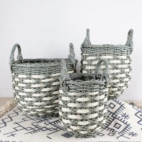 3-Pack Stackable Hand Woven Wicker Storage and Laundry Basket with Handles