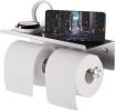 Toilet Paper Holder with Shelf Bathroom Double Roll Tissue Holder with Phone Shelf Wall Mounted Stainless Steel Brushed Nickel Finish