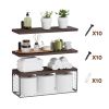 2 In 1 Floating Shelves Wall Mounted with Storage Basket Bathroom Shelves Over Toilet Wooden Shelves for Bedroom Living Room Kitchen Office Wall Decor