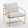 2 Sets 1 Case, Upholstered Hanging Armchair with Arm PocketsMetal frame, gold-plated craftsmanship, crushed foam cushions and skin-friendly woven fabr