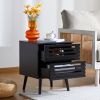 Black Nightstand Set of 2, Wood End Tables with 2 Storage Hollowed-Out Drawers, Bedroom Bedside Table Storage Side Table for Bedroom Living Room (2, B