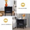 Black Nightstand Set of 2, Wood End Tables with 2 Storage Hollowed-Out Drawers, Bedroom Bedside Table Storage Side Table for Bedroom Living Room (2, B