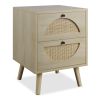 Nightstand with 2 Rattan Storage Drawers, End Table Side Table Wooden Coffee Table Accent Home Decor for Living Room, Bedroom (Natural)