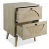 Nightstand with 2 Rattan Storage Drawers, End Table Side Table Wooden Coffee Table Accent Home Decor for Living Room, Bedroom (Natural)