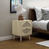 Nightstand with 2 Rattan Storage Drawers, End Table Side Table Wooden Coffee Table Accent Home Decor for Living Room, Bedroom (Natural)