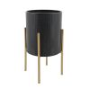 S/2 PLANTER W/ LINES ON METAL STAND, BLACK/GOLD