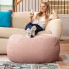 Jaxx Ellis Ottoman Shearling Faux-Lamb Plush Pouf for Modern Interior Design, Oval, Pink