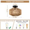 Mini Rattan Flush Mount Light with Dimmable LED Bulb