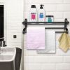 2 Tier Wall Mounted Towel Rack Bar Rail Towel Holder Hanger Bathroom Toiletries Storage Shelf with Nail Free Stickers