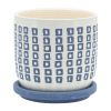 5" TINY SQUARES PLANTER W/ SAUCER, BLUE