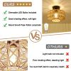 Mini Rattan Flush Mount Light with Dimmable LED Bulb