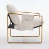 2 Sets 1 Case, Upholstered Hanging Armchair with Arm PocketsMetal frame, gold-plated craftsmanship, crushed foam cushions and skin-friendly woven fabr