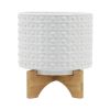 8" DOTTED PLANTER W/ STAND, WHITE