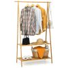 Bamboo Clothes Hanging Rack with 2-Tier Storage Shelf for Entryway Bedroom