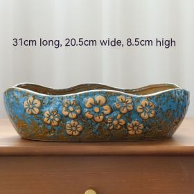 Succulent Flower Pot Shallow Mouth Oval Rectangular Large Diameter Platter Porcelain Simple Retro Stoneware (Option: Big Star Flower Blue-As Shown In The Figure)