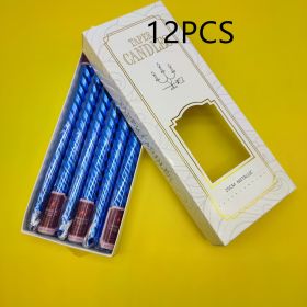 Plated Thread Long Brush Holder Candle (Option: Blue-12PCS)