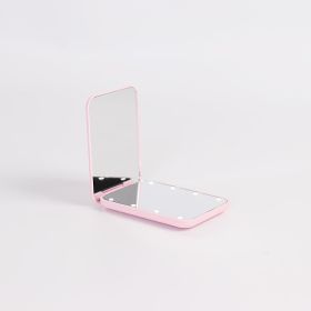 Portable Handheld Folding LED Light Makeup Mirror (Color: Pink)