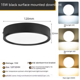 Ultra-thin Household Folding Punch Free Led Surface Mounted Downlight (Option: White Light 6500K-Black 15W)