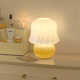 French Cream Handmade Glass Bedroom Bedside Decoration Mushroom Lamp (Option: Yellow-220V US)