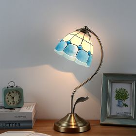 European-style Pastoral Mediterranean Bedside Lamp Home Bedroom (Option: Blue lampshade with 6W tricolo-Push button switch-220V US)