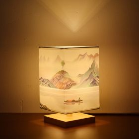 New Chinese Retro Style Bedside Night Light Warm (Option: Landscape three color-Power switch button-220V US)