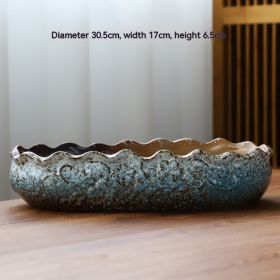 Succulent Flower Pot Shallow Mouth Oval Rectangular Large Diameter Platter Porcelain Simple Retro Stoneware (Option: Gold Crab Blue Blue And White-As Shown In The Figure)