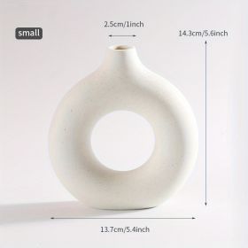 1pc; White Ceramic Vase White Vases For Decor; Modern Home Decor Vase; Boho Vases For Decor; Circle Vase; Round Vase; Donut Vase; Decorative Vase (Color: beige, size: small)