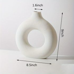 1pc; White Ceramic Vase White Vases For Decor; Modern Home Decor Vase; Boho Vases For Decor; Circle Vase; Round Vase; Donut Vase; Decorative Vase (Color: beige, size: XL)