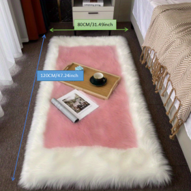 1pc, Soft and Fluffy Sheepskin Rug for Bedroom and Living Room - Non-Slip and Machine Washable Carpet for Dormitory and Room Decor (Color: White + Powder, size: 31.5*47.24inch)