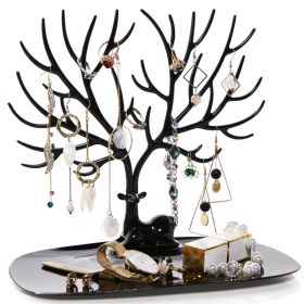 Deer Jewelry Display Stand Earrings Necklace Ring Jewelry Display Tray Jewelr Crystal Handle Antlers Jewelry Display Stand With Storage Drawer And Tra (Color: Black II)