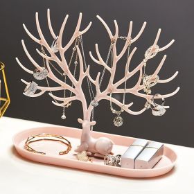 Deer Jewelry Display Stand Earrings Necklace Ring Jewelry Display Tray Jewelr Crystal Handle Antlers Jewelry Display Stand With Storage Drawer And Tra (Color: Pink)