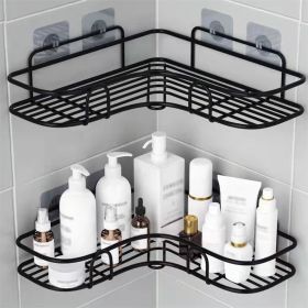 1Pc Triangle Wall Mounted Shower Caddy Rack for Bathroom and Kitchen (Color: Black)