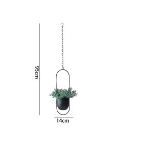 Modern Planter Flower Pot Plant Holder Metal Hanging Planter (Color: Black-curved)