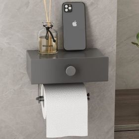 Toilet Paper Holder with Shelf Black Wipes Dispenser for Bathroom Stainless Steel Toilet Paper Holder with Storage Drawer Adhesive Wall Mount Small Ba (Color: Matte Grey)