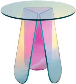 Acrylic Rainbow Color Coffee Table, Iridescent Glass End Table Round Side Table Modern Accent TV Table For Living Bed Room Decoration (size: S)