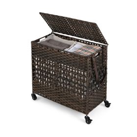 110L 2-Section Laundry Hamper with 2 Removable and Washable Liner Bags (Color: Brown)