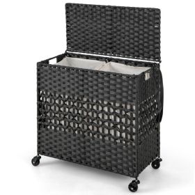 110L 2-Section Laundry Hamper with 2 Removable and Washable Liner Bags (Color: Black)