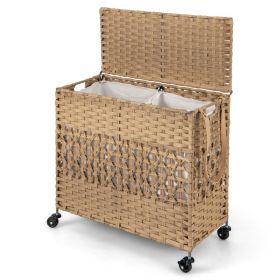 110L 2-Section Laundry Hamper with 2 Removable and Washable Liner Bags (Color: Natural)