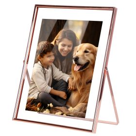 2Pcs Standing Rose Gold Metal Picture Frames 5x7IN 8x10IN Vertical Tabletop Floating Photo Frame (size: S)