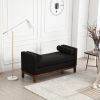 53.5"W Elegant Upholstered Bench, Ottoman with Wood Legs & Bolster Pillows for End of Bed, Bedroom, Living Room, Entryway