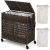 110L 2-Section Laundry Hamper with 2 Removable and Washable Liner Bags