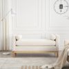 53.5"W Elegant Upholstered Bench, Ottoman with Wood Legs & Bolster Pillows for End of Bed, Bedroom, Living Room, Entryway