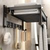 Towel Rack for Bathroom Towel Storage Wall Mounted Foldable Towel Shelf with Towel Bar Hooks No Assembly Required 24-Inch