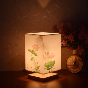 New Chinese Retro Style Bedside Night Light Warm (Option: Lotus three color-Power switch button-220V US)